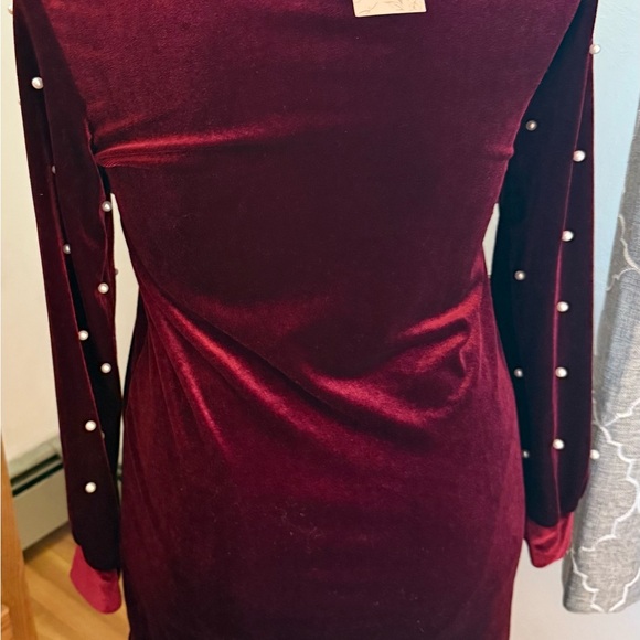 Sharp party dress! New Small velour with faux pearl on sleeves - Picture 6 of 6